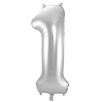 Folat Zilver Cijfer &#039;1&#039; Folie Ballon 86cm