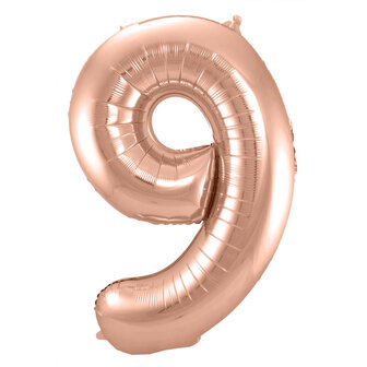 Folat Rosegold Cijfer &#039;9&#039; Folie Ballon 86cm