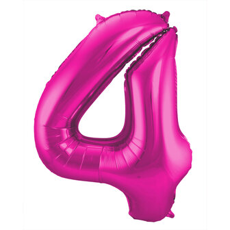 Folat Fuchsia Cijfer &#039;4&#039; Folie Ballon 86cm