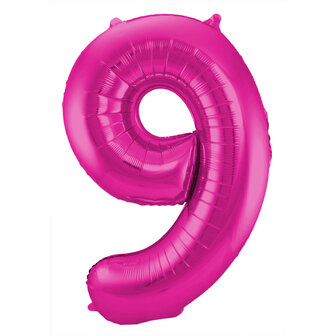 Folat Fuchsia Cijfer &#039;9&#039; Folie Ballon 86cm