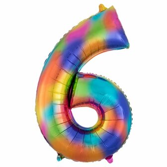 Anagram Regenboog Cijfer &#039;6&#039; Folie Ballon 86cm