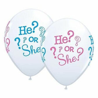 druk als je kunt Ophef Wit met Roze en Blauw 'He or She?' Latex Ballonnen 30cm 25st -  DecoImprove.nl