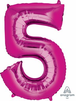 Anagram Fuchsia Cijfer &#039;5&#039; Folie Ballon 86cm