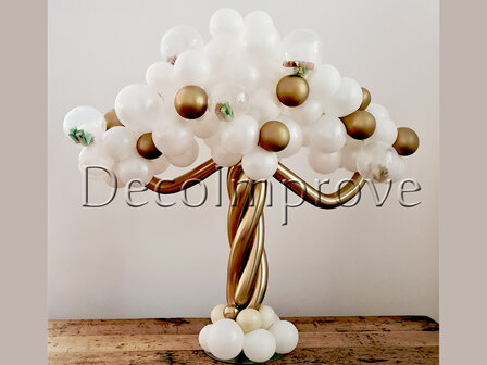 Wit met Goud Geldboom met Bloemen Ballondecoratie