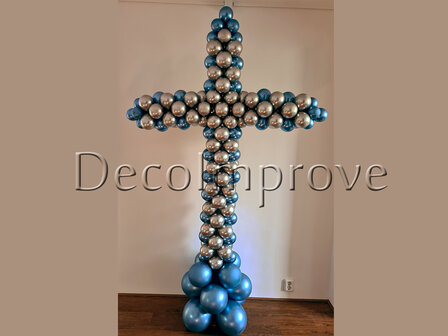 Chroom Blauw en Zilver Kruis Ballonnenpilaar