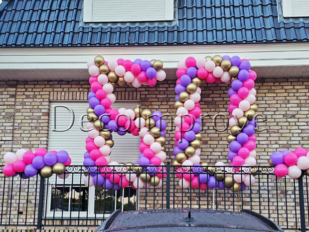 Roze en Lila Cijfer '60' Ballondecoratie